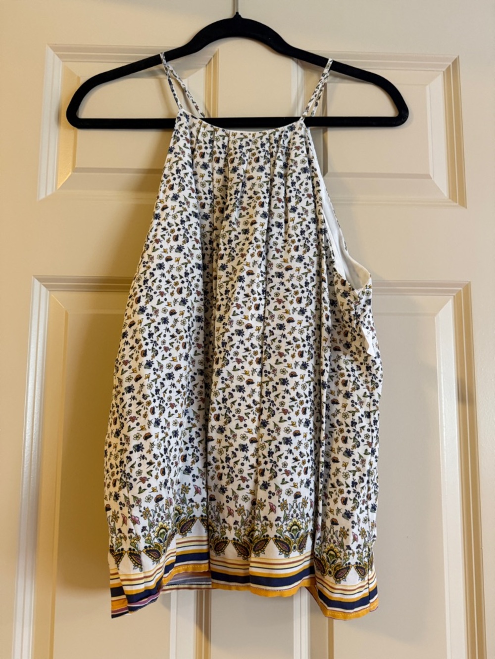 Gilli White Floral Halter Tank with Yellow and Blue Accents